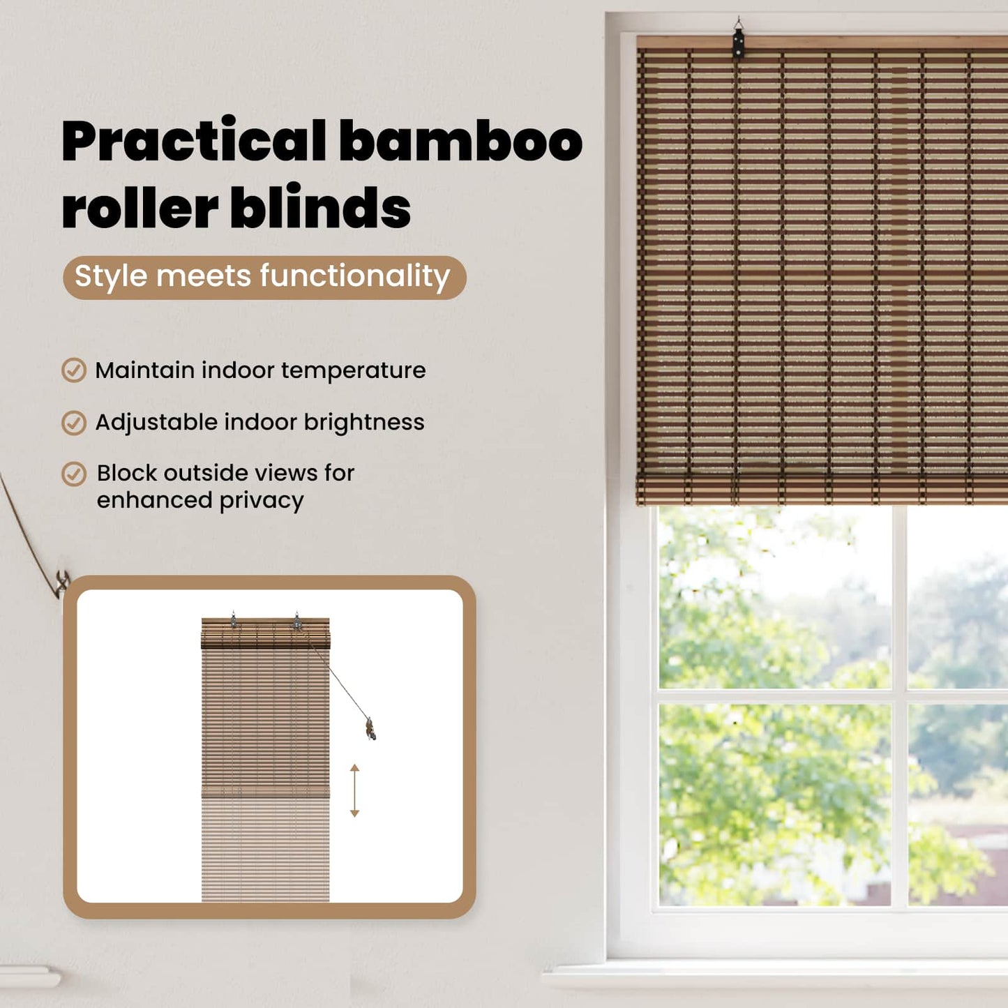 Roletta Barna 80 x 160 cm Bambusz