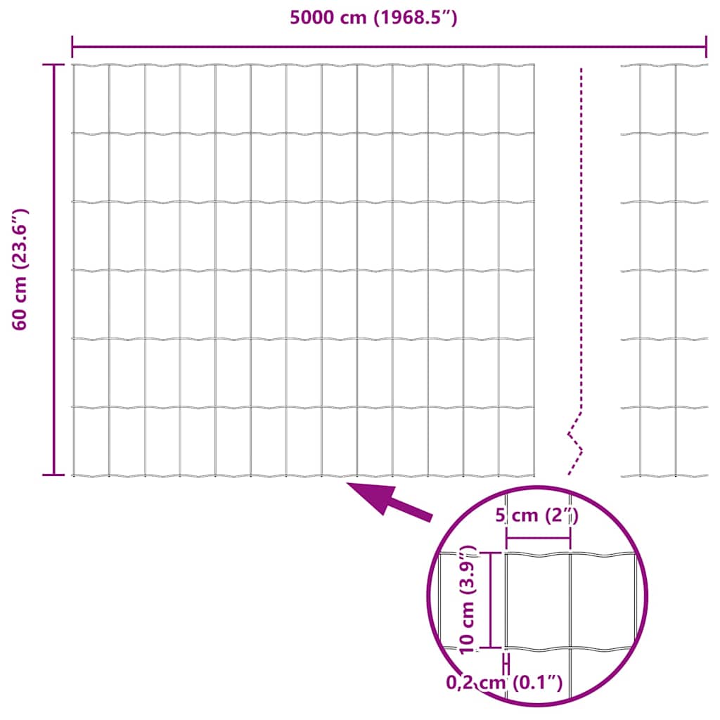 Európai Kerítés Zöld 0,6 x 50 m PVC-bevonatú vas