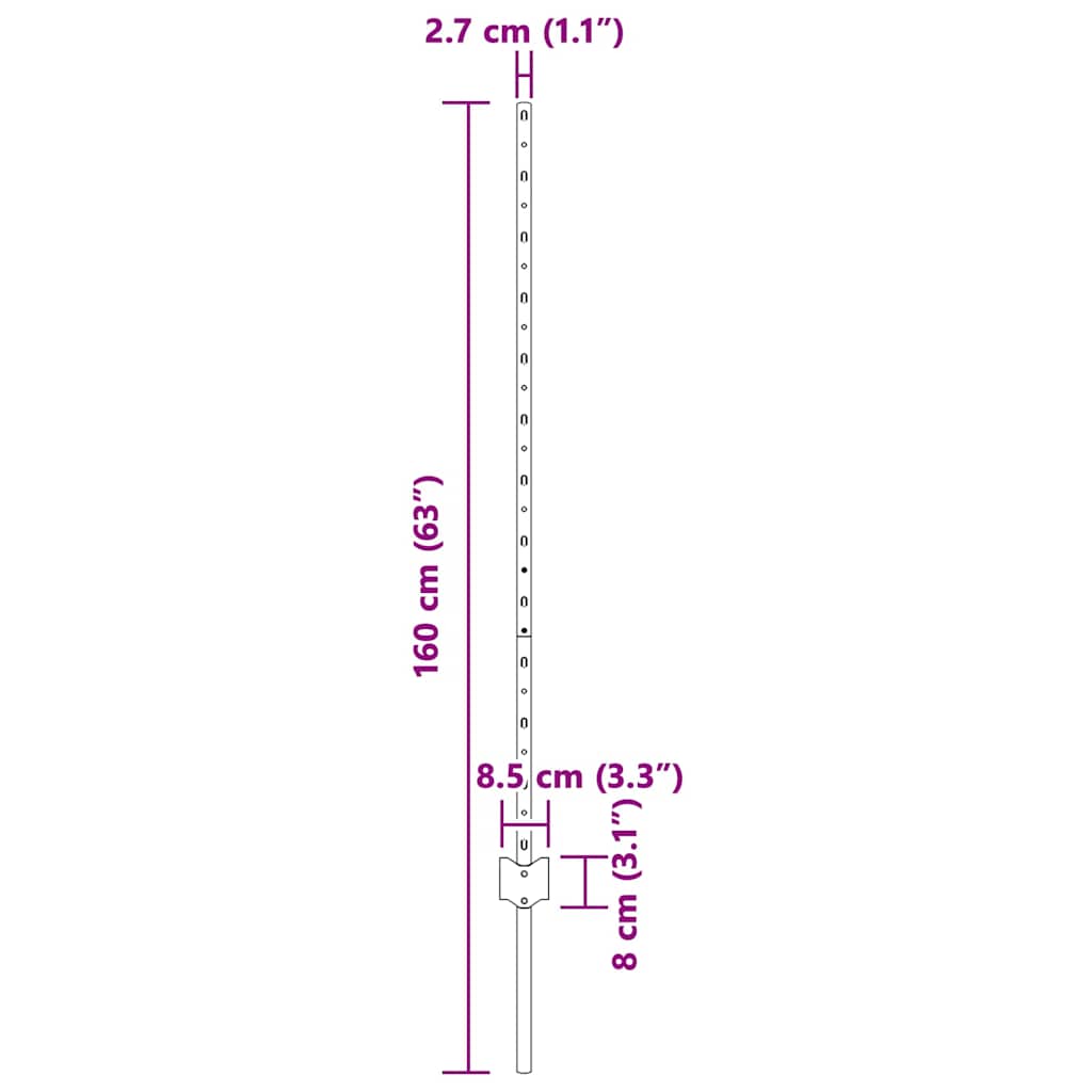 Beágyazott kerítésoszlop 22 db Szürke 160 cm Porszórt acél