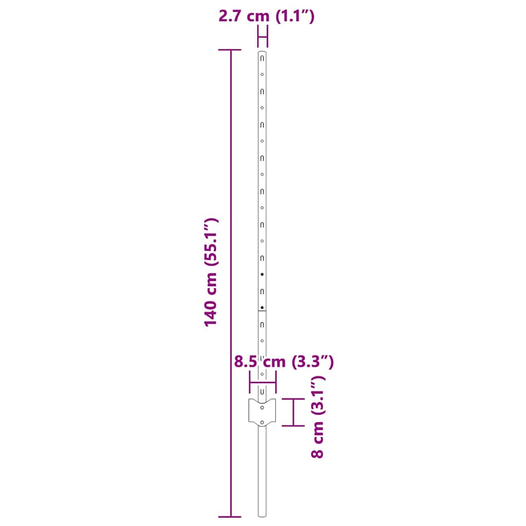 Beágyazott kerítésoszlop 22 db Ezüst 140 cm Porszórt acél