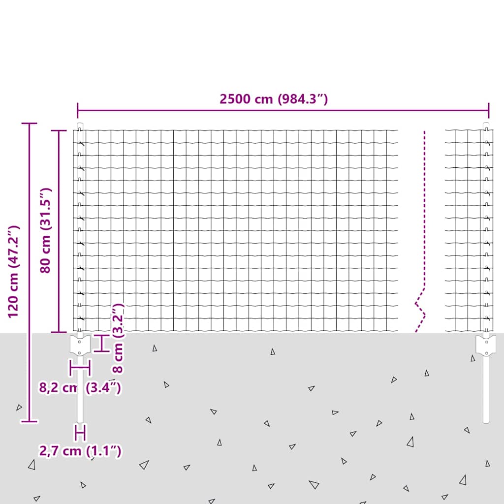 Európai kerítés oszloppal 25 x 0,8 m PVC-bevonatos acél Szürke