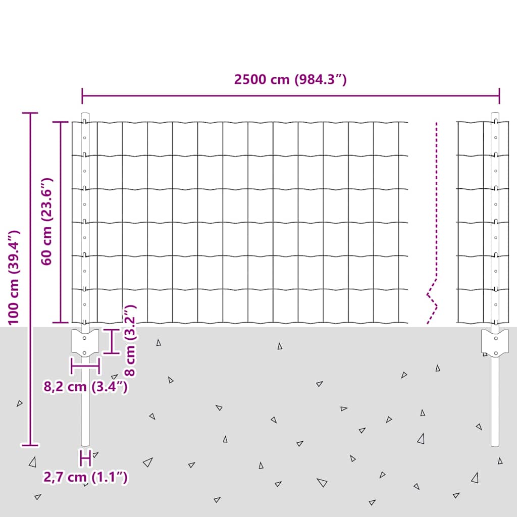 Európai kerítés oszloppal 25 x 0,6 m PVC-bevonatos acél Szürke