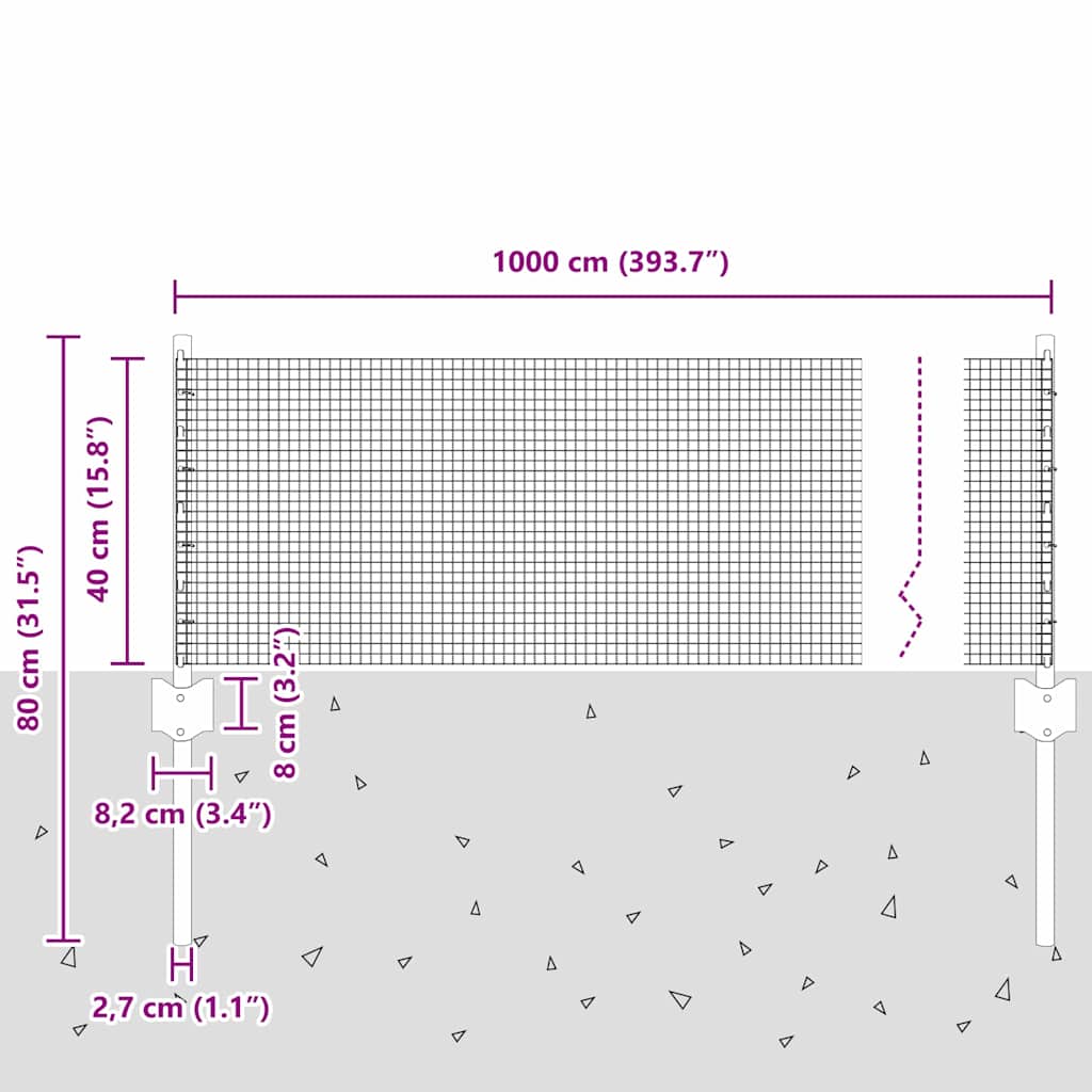 Hegesztett drótkerítés oszlopokkal 10 x 0,4 m Horganyzott Acél