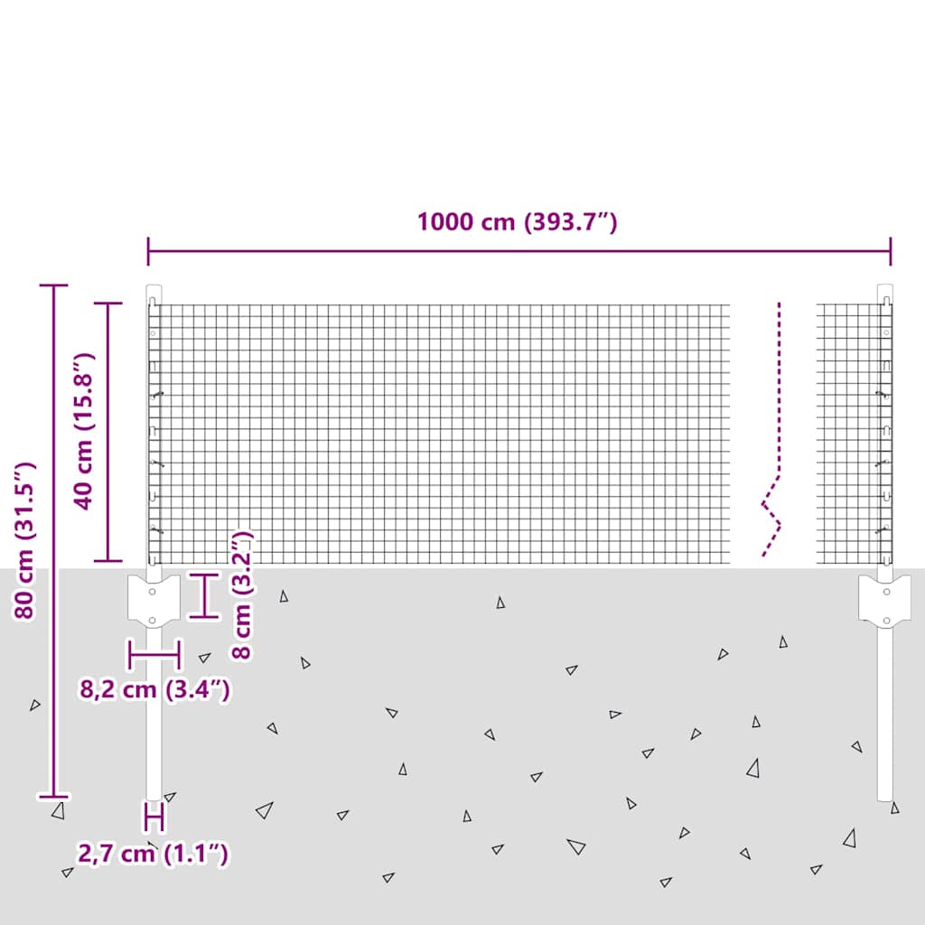 Hegesztett drótkerítés oszlopokkal 10 x 0,4 m Horganyzott Acél