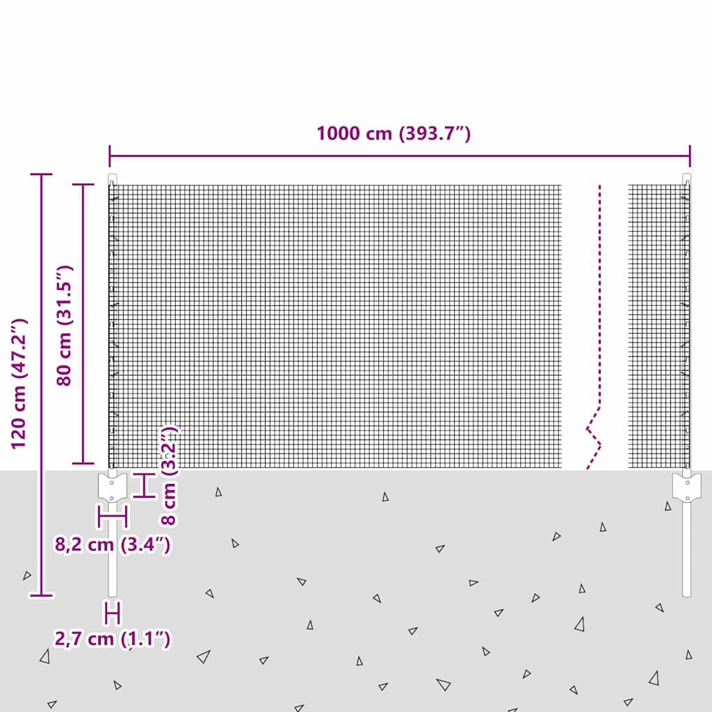 Hegesztett drótkerítés oszlopokkal 10 x 0,8 m Horganyzott Acél