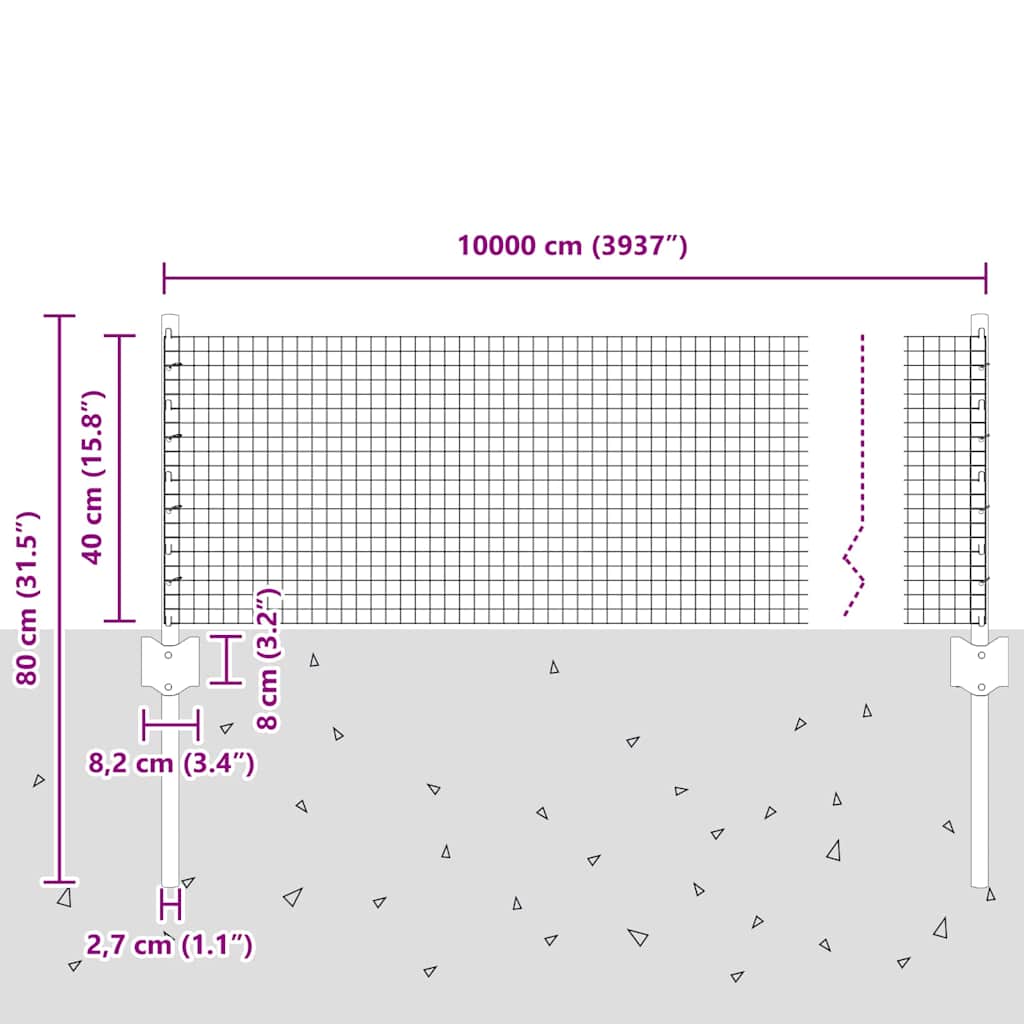 Hegesztett drótkerítés oszlopokkal 100 x 0,4 m Horganyzott Acél