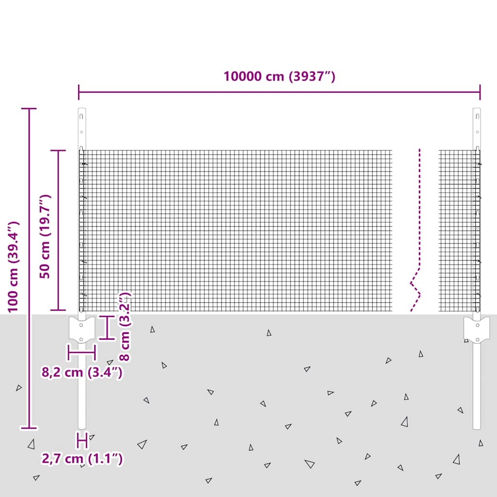 Hegesztett drótkerítés oszlopokkal 100 x 0,5 m Horganyzott Acél