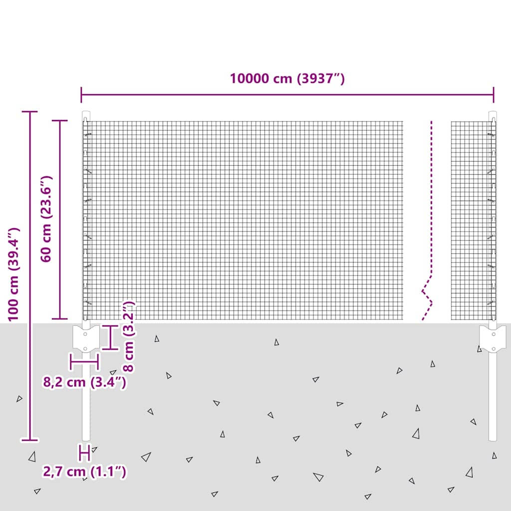 Hegesztett drótkerítés oszlopokkal 100 x 0,6 m Horganyzott Acél