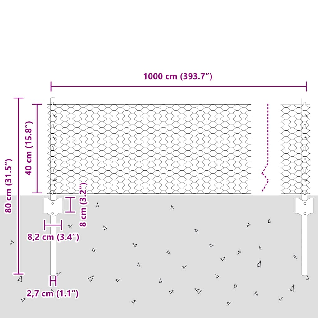 Hatszögletű kerítés oszlopokkal 10 x 0,4 m PVC-bevonatos acél