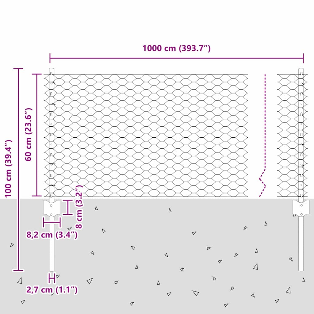 Hatszögletű kerítés oszlopokkal 10 x 0,6 m PVC-bevonatos acél