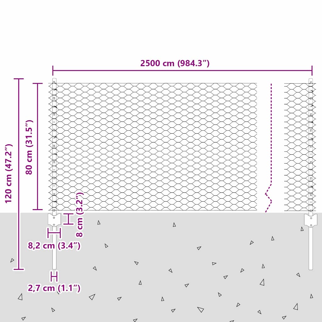 Hatszögletű kerítés oszlopokkal 25 x 0,8 m PVC-bevonatos acél