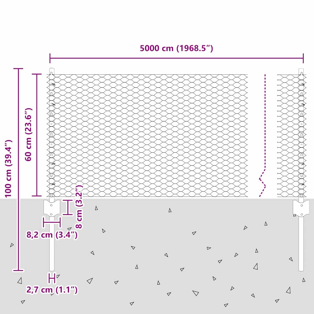 Hatszögletű kerítés oszlopokkal 50 x 0,6 m PVC-bevonatos acél