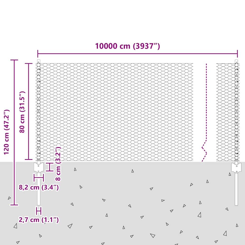 Hatszögletű kerítés oszlopokkal 100 x 0,8 m PVC-bevonatos acél