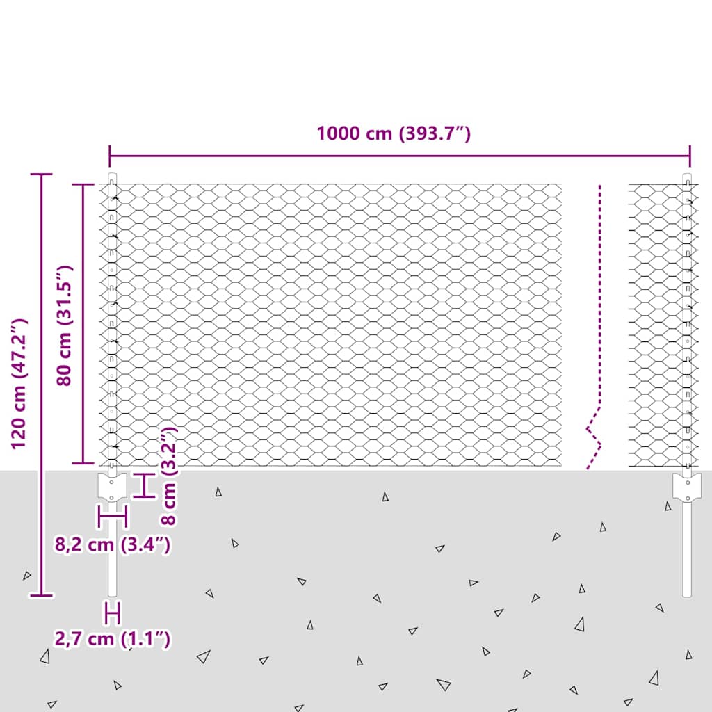 Hatszögletű kerítés oszlopokkal 10 x 0,8 m Horganyzott Acél