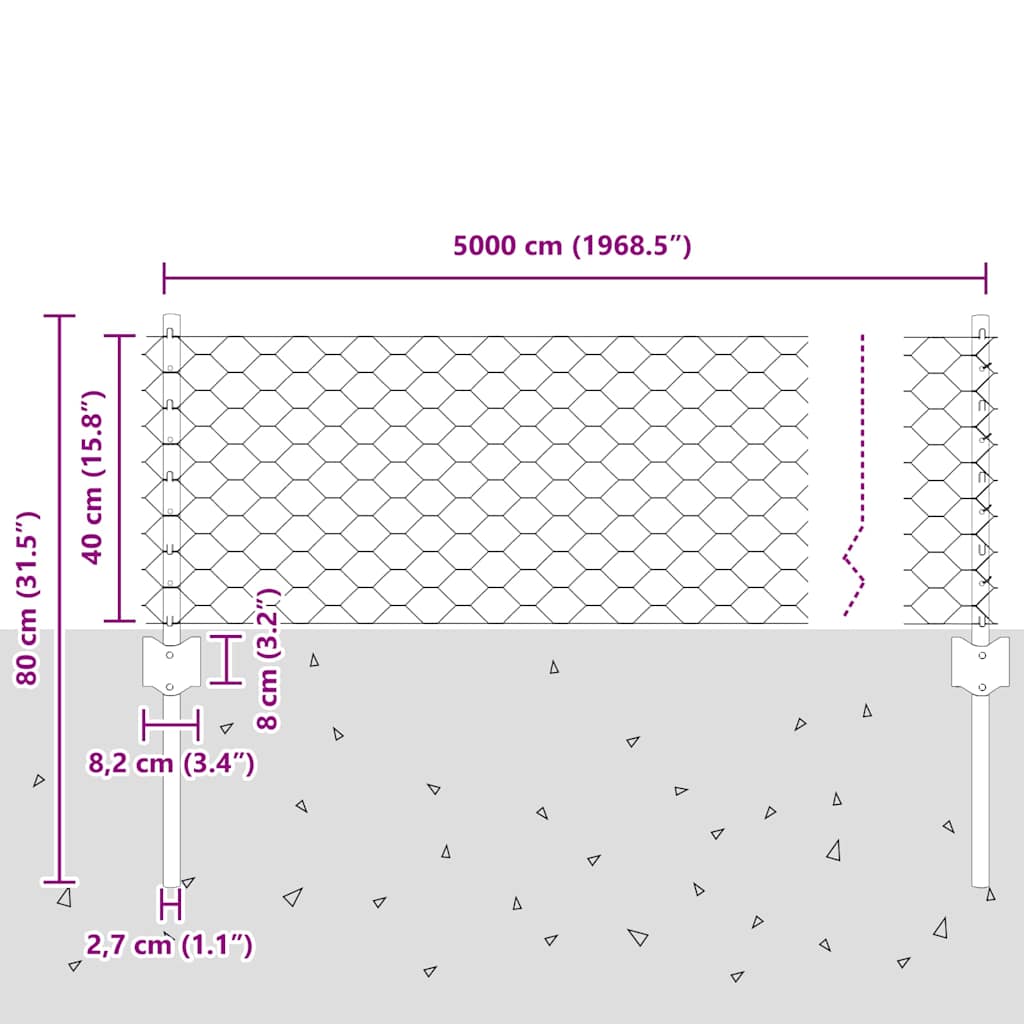 Hatszögletű kerítés oszlopokkal 50 x 0,4 m Horganyzott Acél