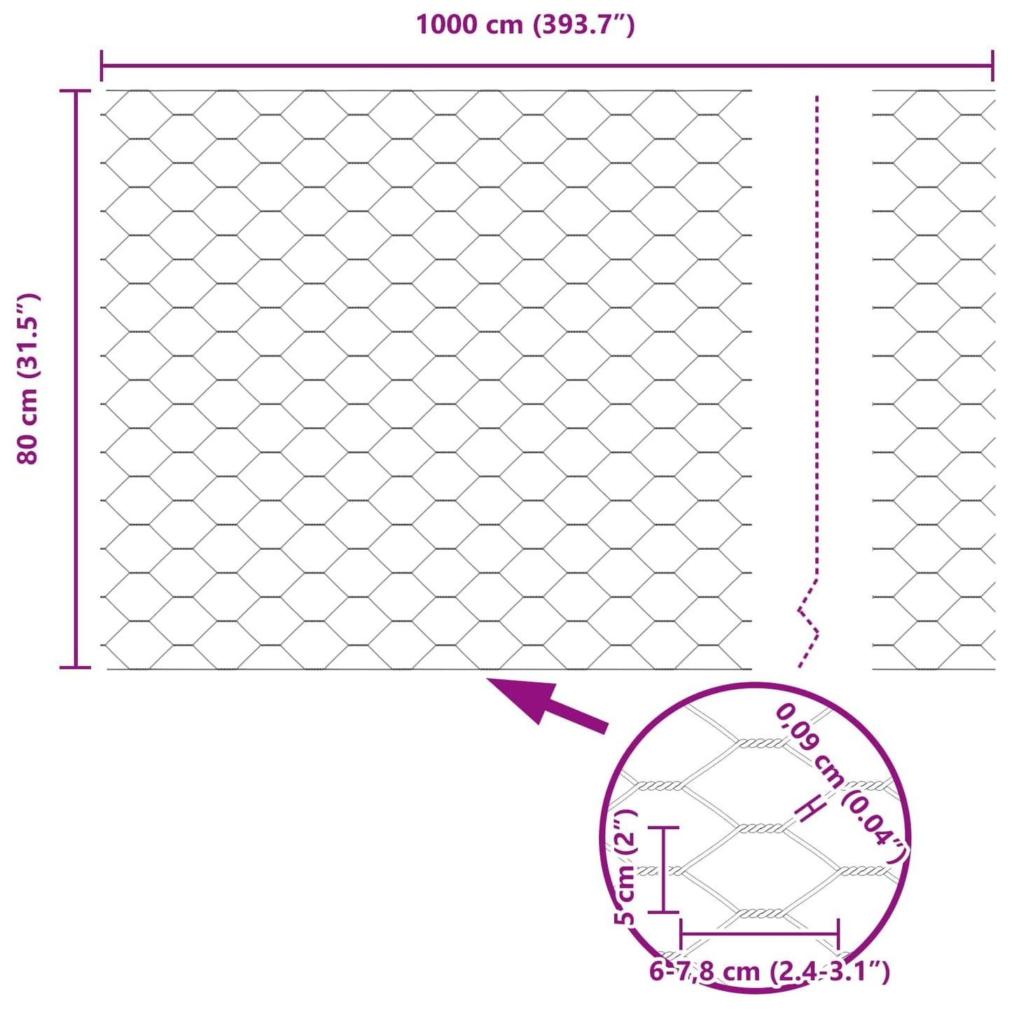Hexagon kerítés Zöld 0,8 x 10 m PVC
