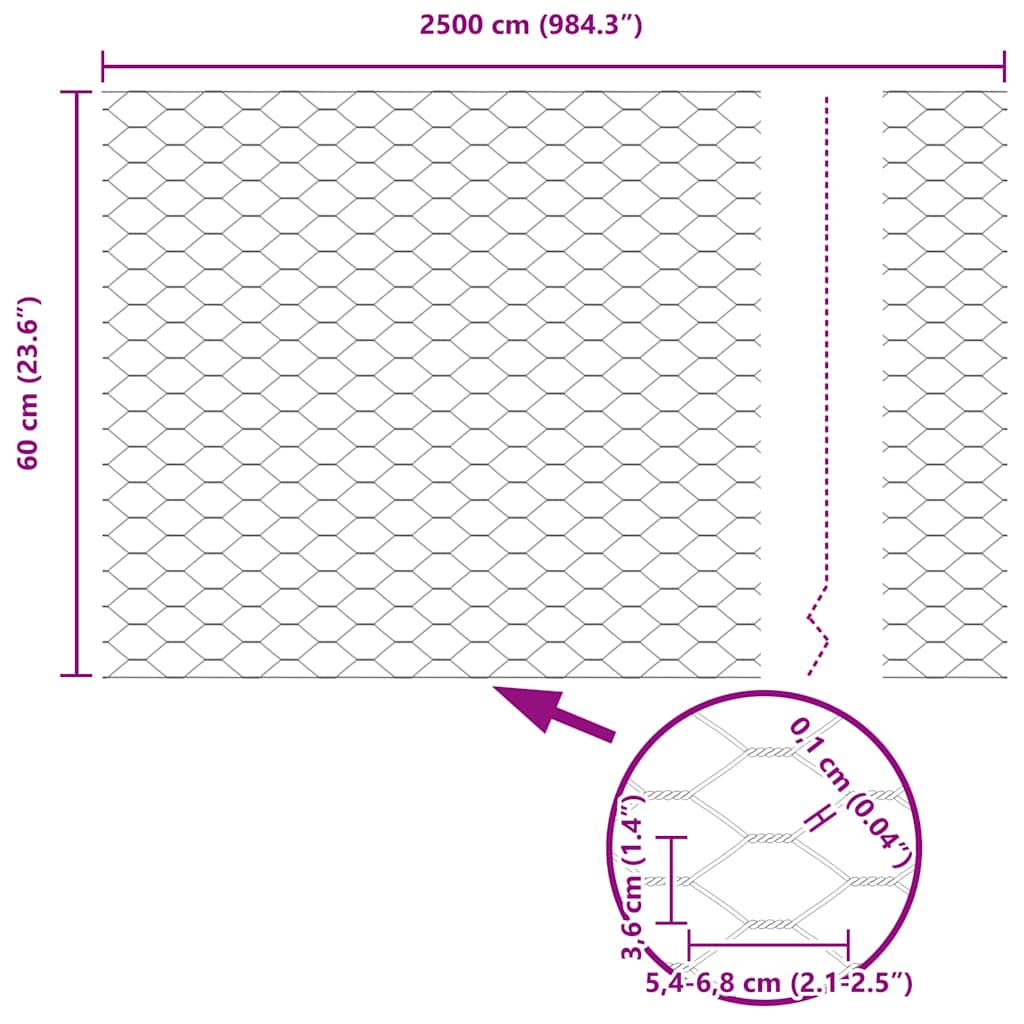 Hexagon kerítés Szürke 0,6 x 25 m PVC