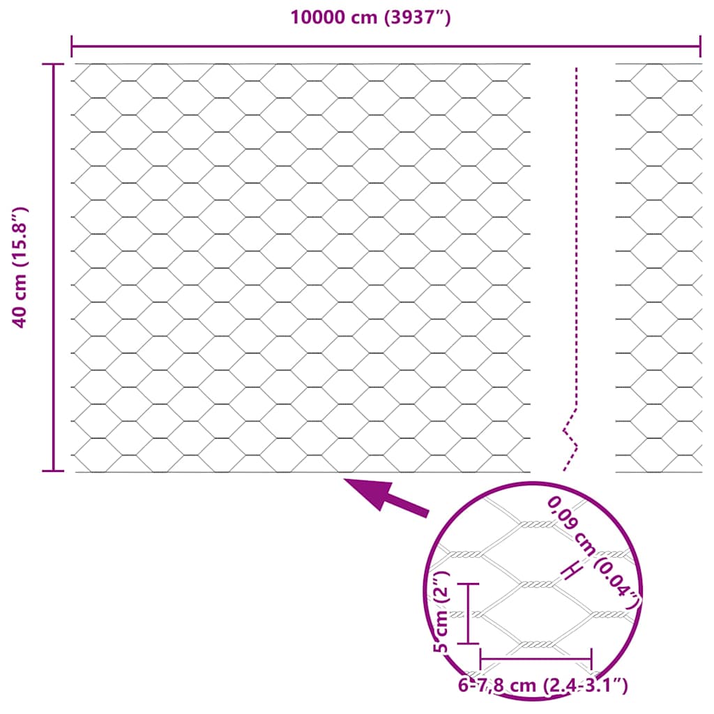 Hexagon kerítés Szürke 0,4 x 100 m PVC
