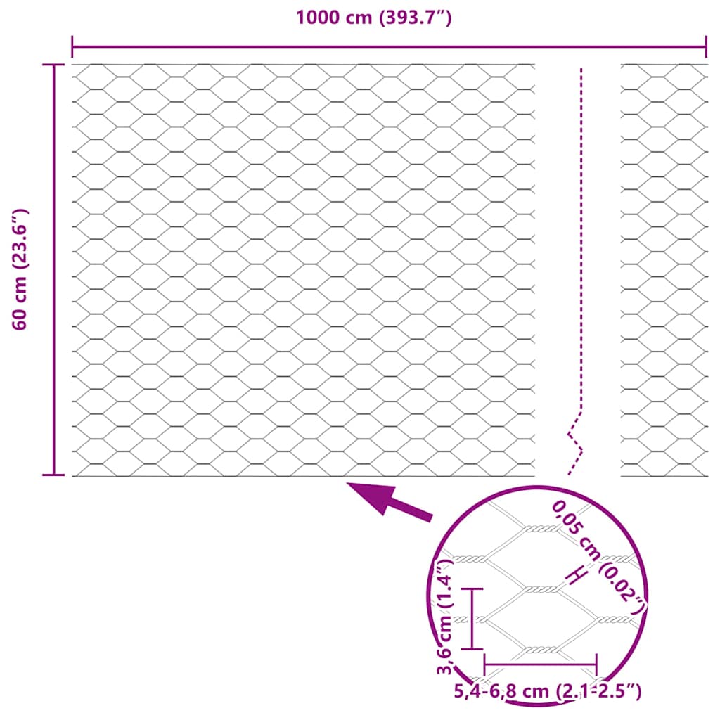 Hexagon kerítés Ezüst 0,6 x 10 m Horganyzott acél