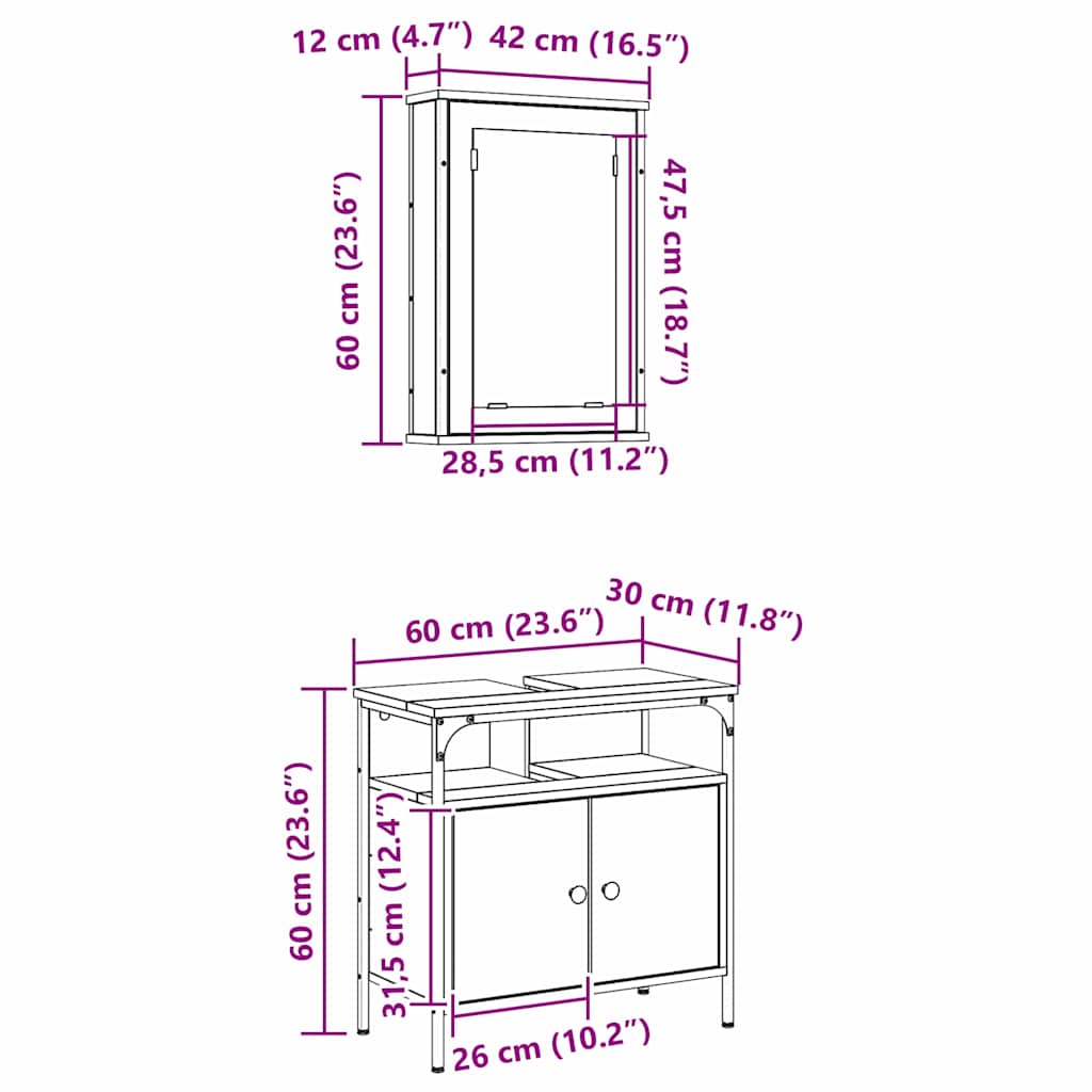 Fürdőszoba bútor szett polcokkal tárolóval 2 pcs Barna Faanyag