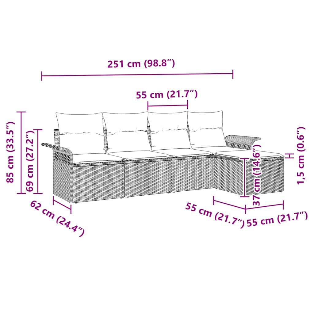 Kültéri kanapé párnával 5 pcs Világosszürke polirattan