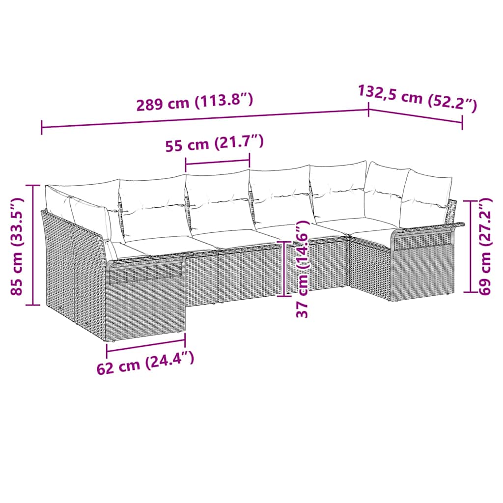 Kerti Kanapé Szett párnával 7 pcs Világosszürke Poli rattan