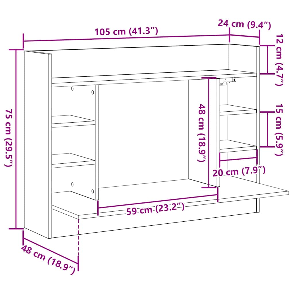 Falra szerelhető íróasztal Musta tammi 105 x 48 x 75 cm Faanyag