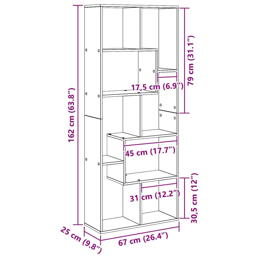 Könyvespolc 8 szintes 67 x 25 x 162 cm Szerelt Fa Fekete tölgy