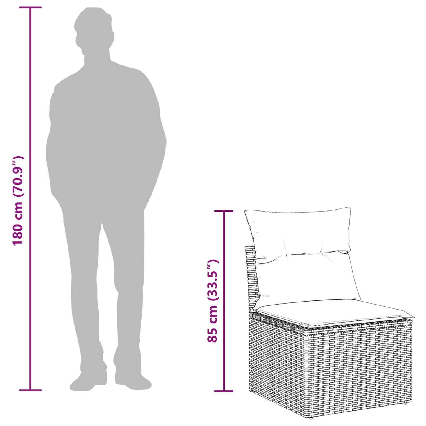 Kerti Kanapé Szett párnával 9 pcs Fekete Poli rattan