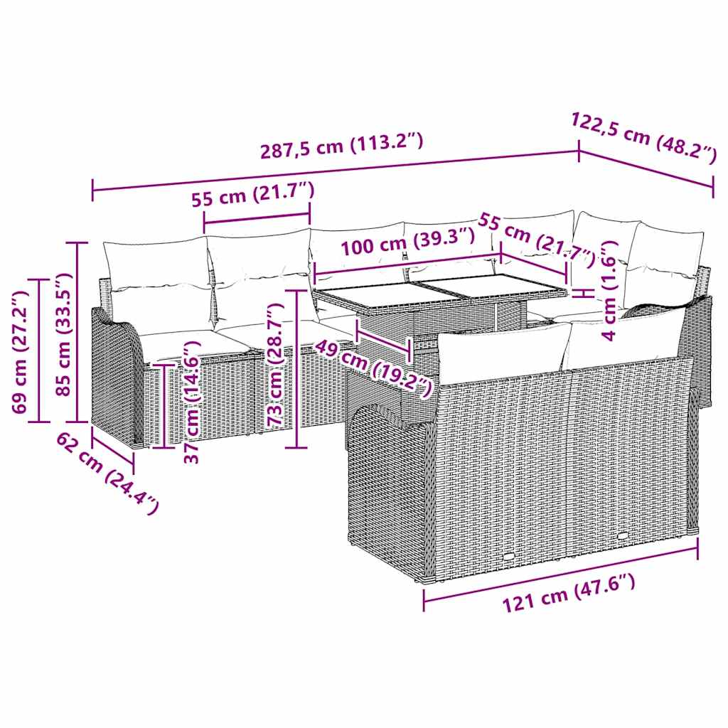 Hálószoba szett 9 db Barna Poli rattan
