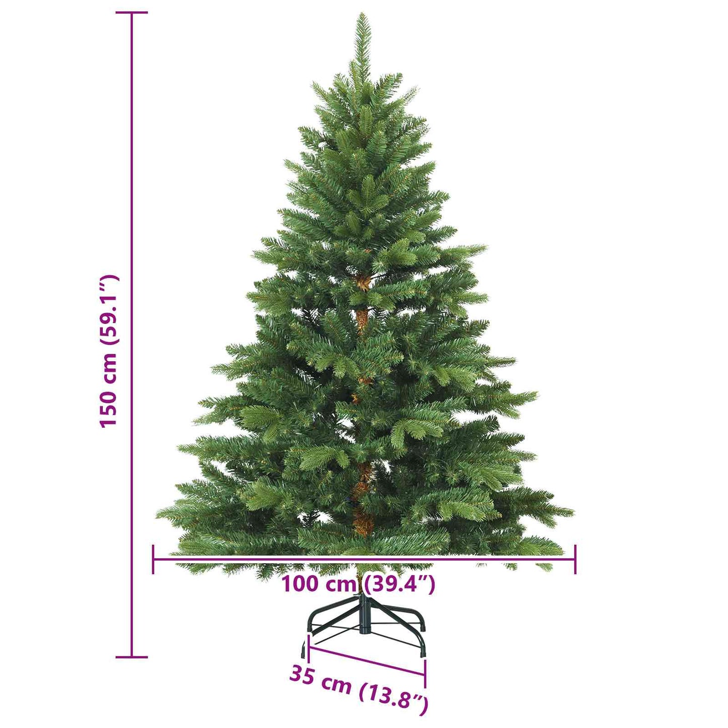 Műanyag Hajtogatós Karácsonyfa Zöld 150 cm PVC, PE és acél