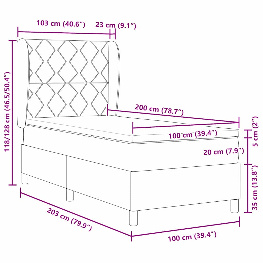 Boxrugós ágy fejtámlával Fekete 200 x 100 cm Bársony