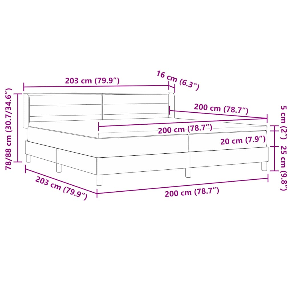 Boxrugós ágy matracmal Sötétszürke 200 x 200 cm szövet