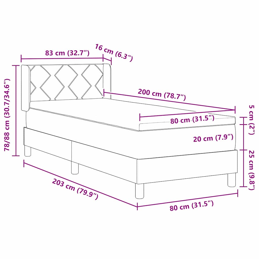 Boxrugós ágy párnával fejtámlával Tópszínű 200 x 80 cm szövet