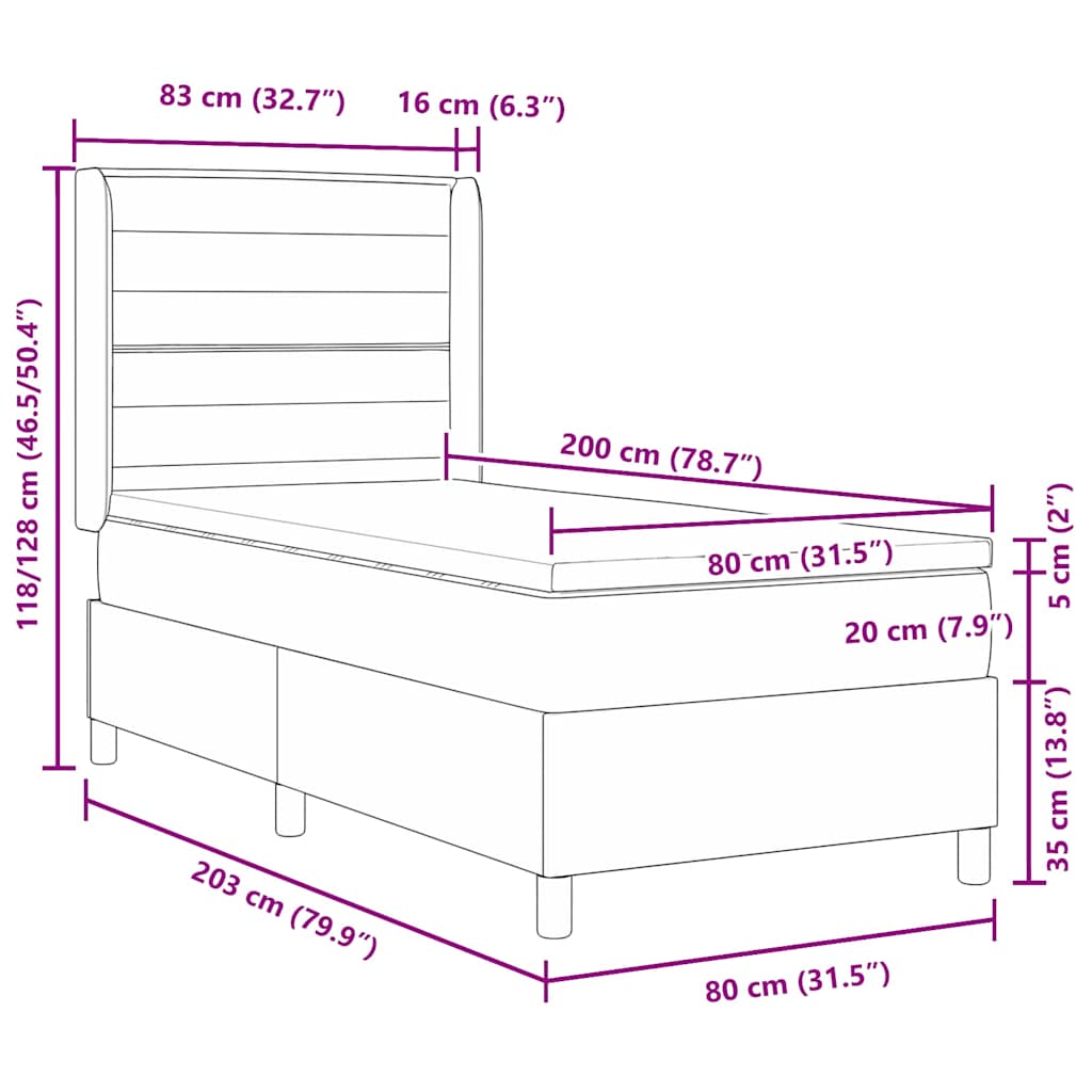 Boxrugós ágy matracmal Világosszürke 80 x 200 cm szövet