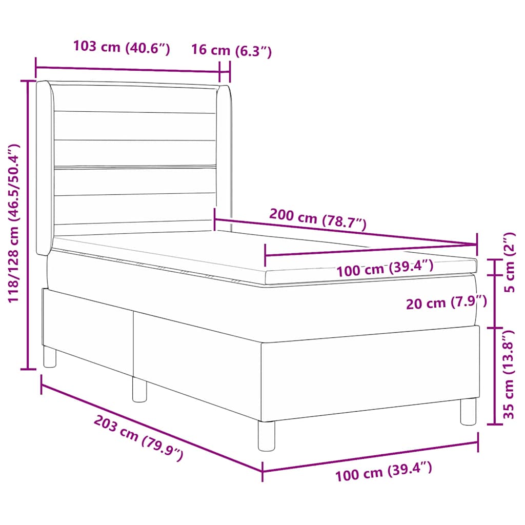 Boxrugós ágy matracmal Sötét Barna 100 x 200 cm szövet