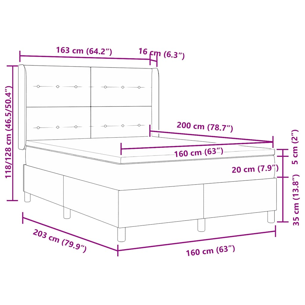 Boxrugós ágy fejtámlával Fekete 160 x 200 cm szövet