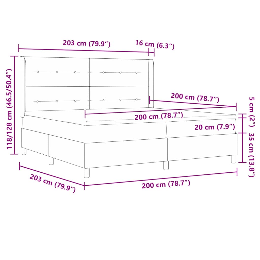 Boxrugós ágy fejtámlával Tópszínű 200 x 200 cm szövet