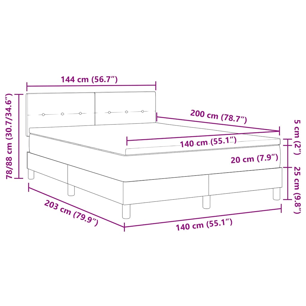 LED Box Spring Ágy matracmal Világosszürke 140 x 200 cm Bársony