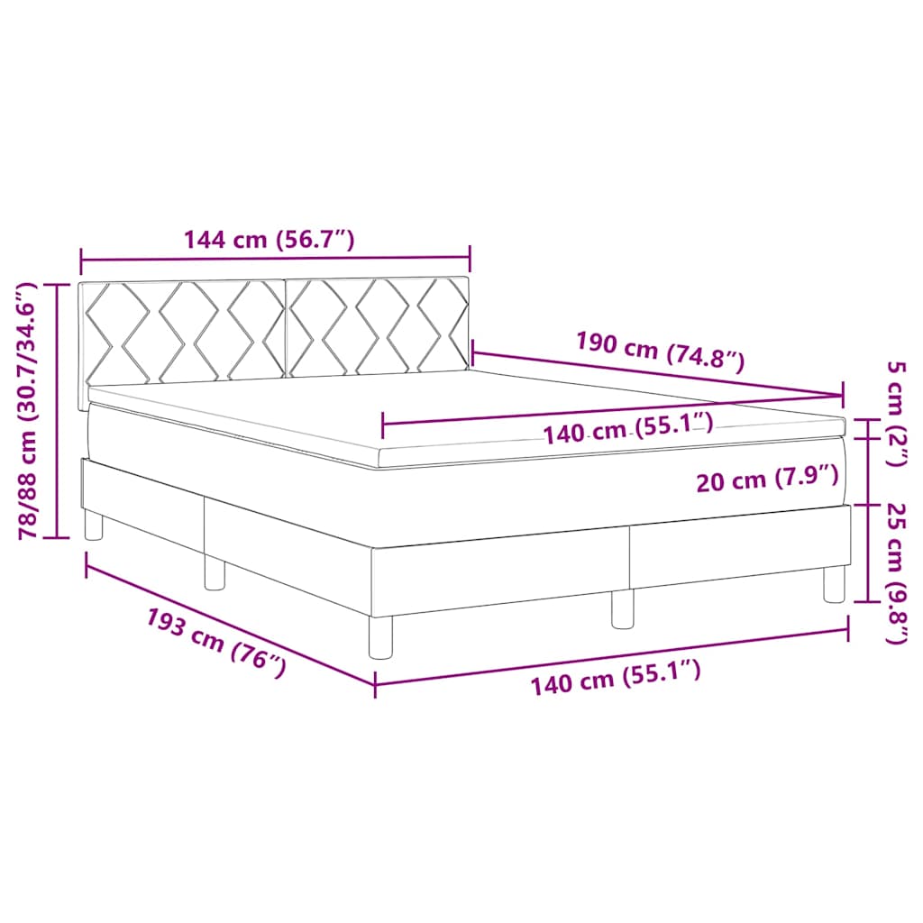 LED Box Spring Ágy LED szalagokkal Fekete 140 x 190 cm Bársony
