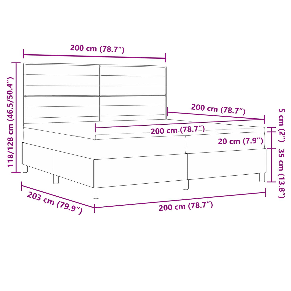 Boxrugós ágy matracmal leddel Krém 200 x 200 cm szövet
