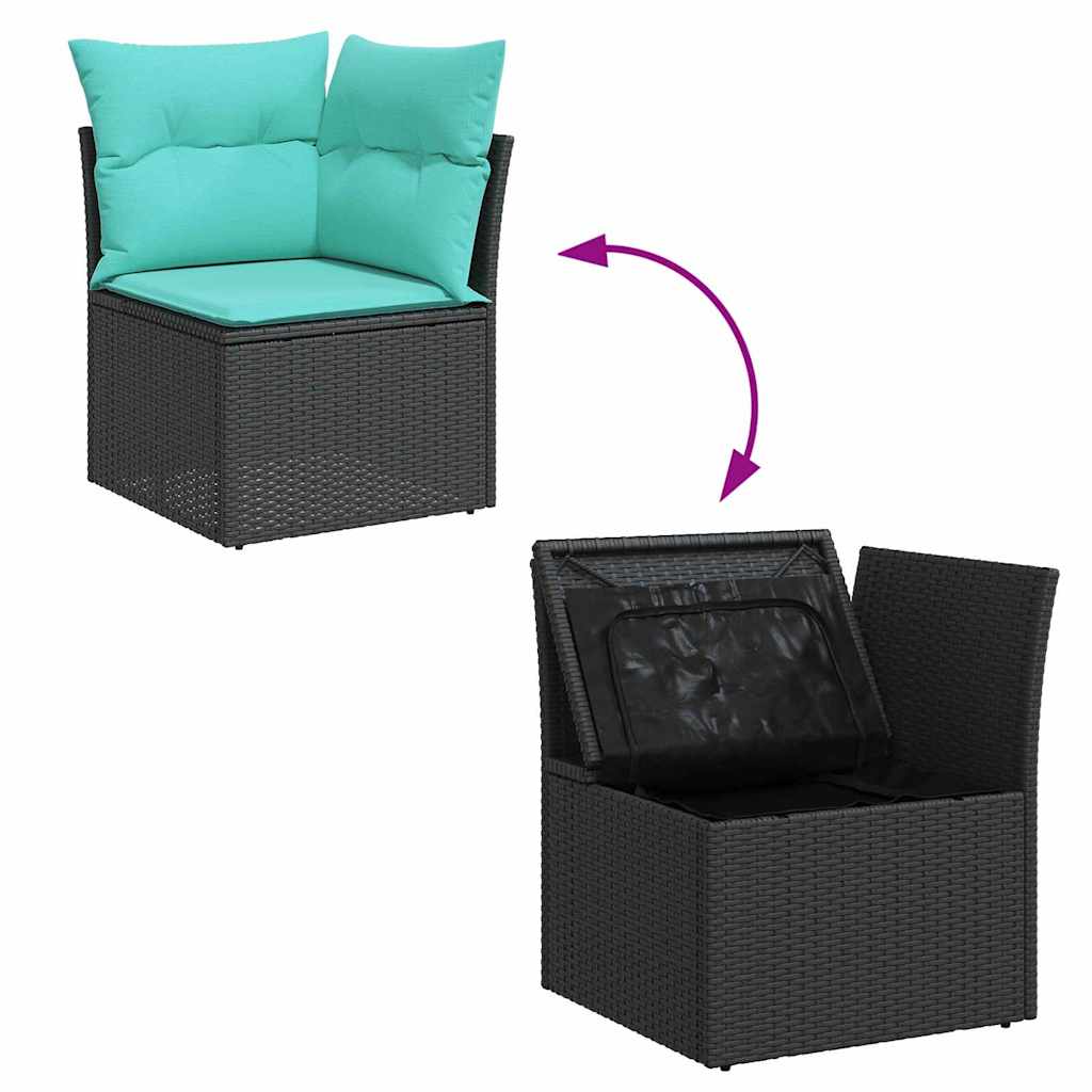 Kerti Kanapé Szett párnával tárolóval 7 pcs Fekete Poli rattan