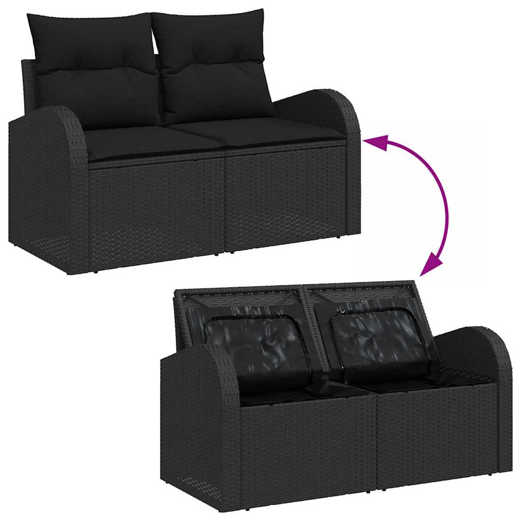 Kerti Kanapé Szett párnával tárolóval 9 pcs Fekete polirattan