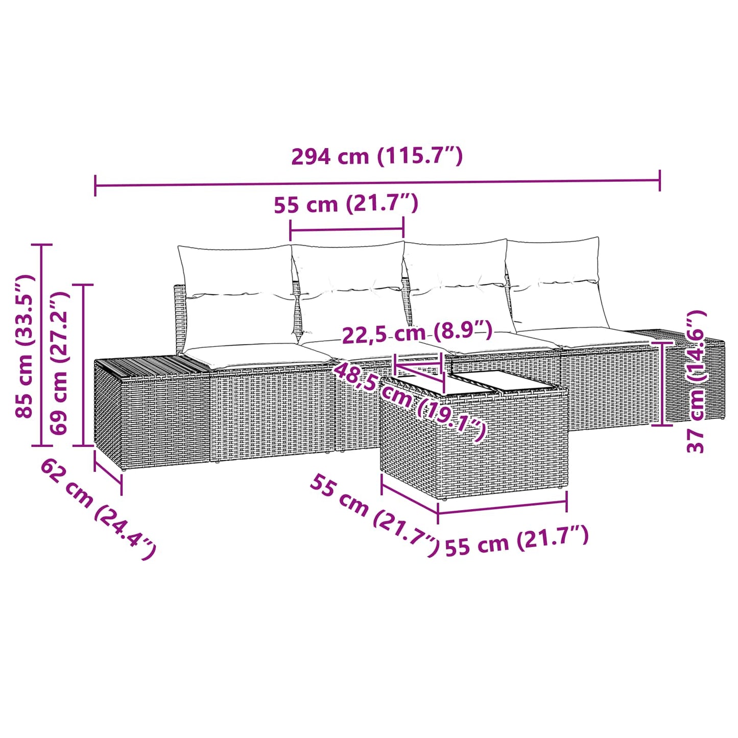 Kerti Kanapé Szett 5 db Beige és Piros polirattan