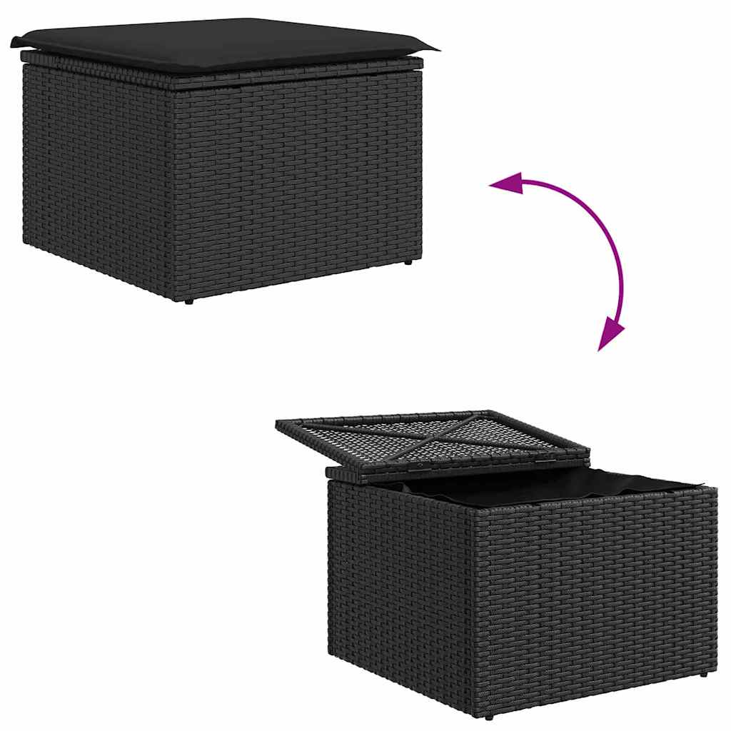 Kerti Kanapé Szett tárolóval 6 pcs Fekete polirattan