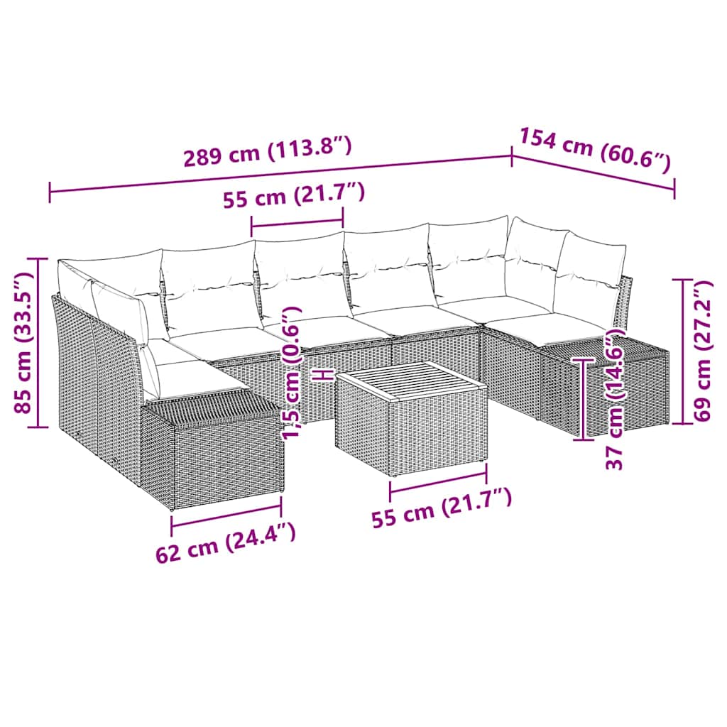 Kerti Kanapé Szett tárolóval 8 pcs Szürke polirattan