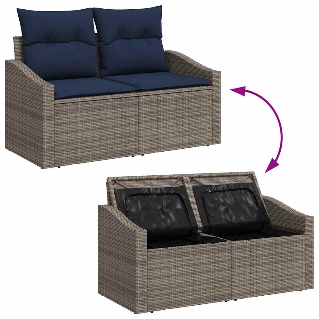 Kerti Kanapé Szett tárolóval 7 pcs Szürke Poli rattan