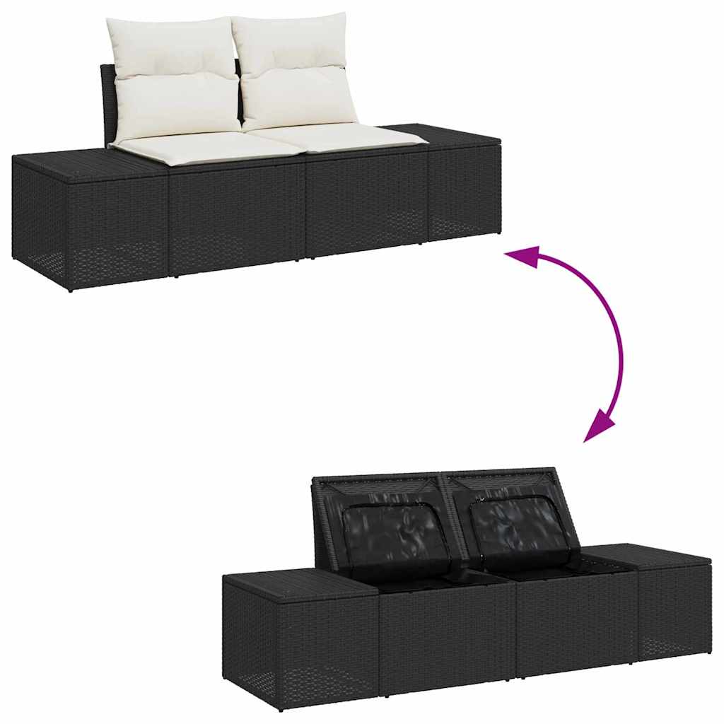 Kerti Kanapé Szett tárolóval 6 pcs Fekete Poli rattan