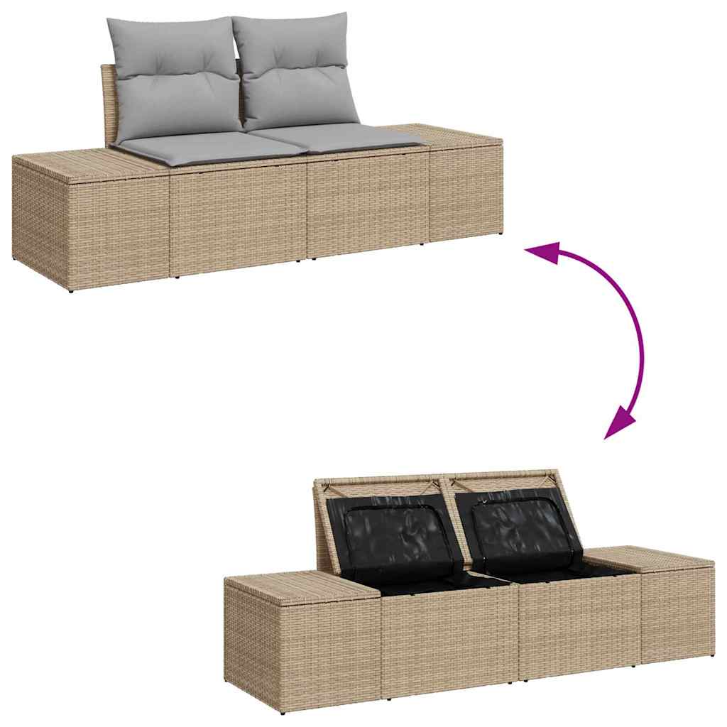 Kerti Kanapé Szett tárolóval 6 pcs Bézs Poli rattan