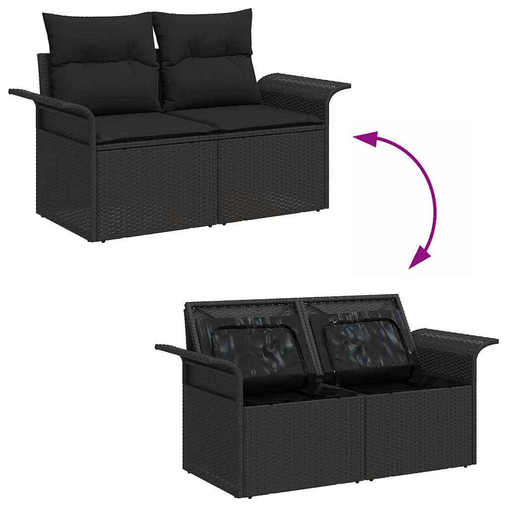 Kerti Kanapé Szett tárolóval 8 pcs Fekete Poli rattan